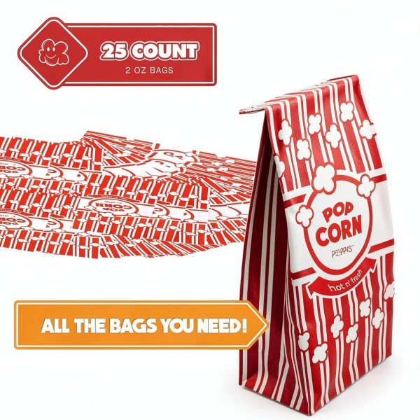 Poppy's Flat Bottom Paper Popcorn Bags 25 Pack 2oz Concession Grade-1