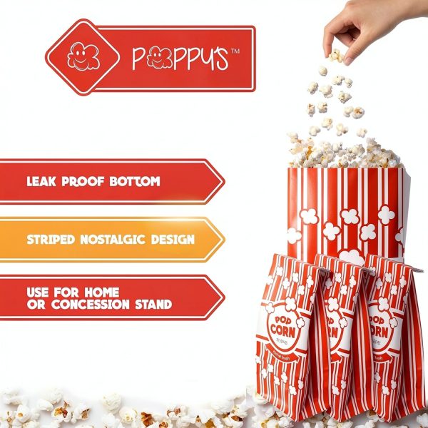 Poppy's Flat Bottom Paper Popcorn Bags 25 Pack 2oz Concession Grade-3