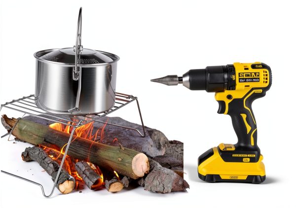 One Piece Wood Splitter for Battery Handheld Drills, Solid Steel,-4